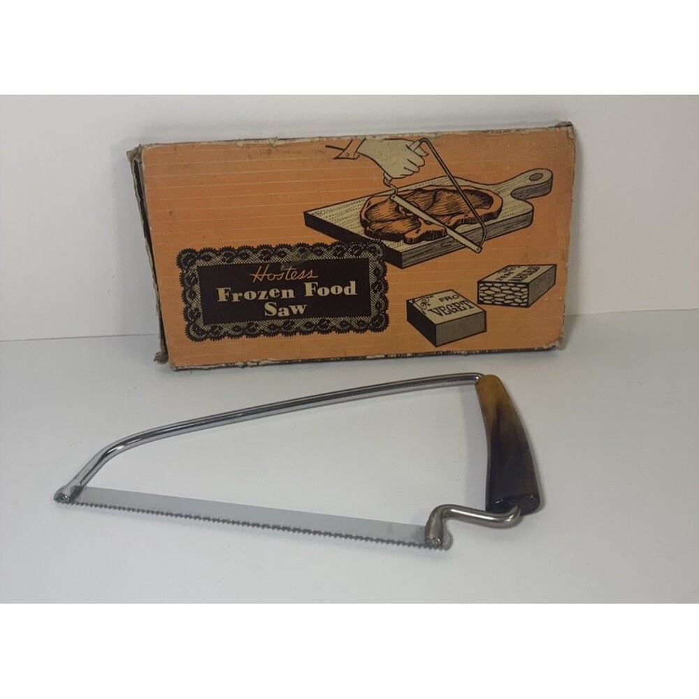 Vintage Hostess Frozen Food Saw Butterscotch Swirl Bakelite Handle Original Box